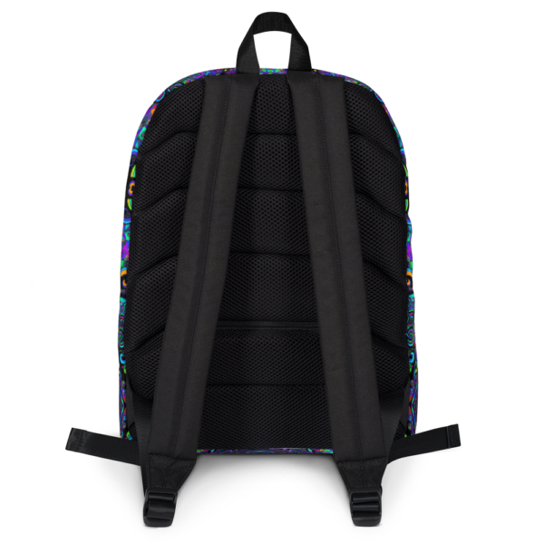 colorful artistic design backpack backside straps