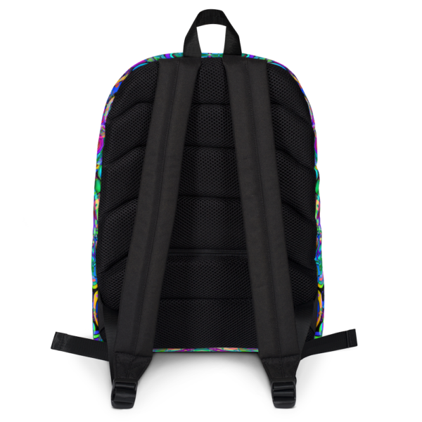 psychedelic pastel colorful artist design backpack backside with straps