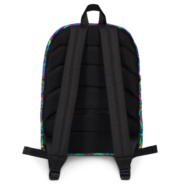 colorful artistic mushroom kaleidoscope backpack backside with straps