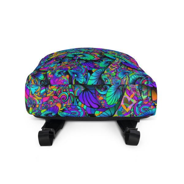 colorful artist mushroom collage backpack bottom