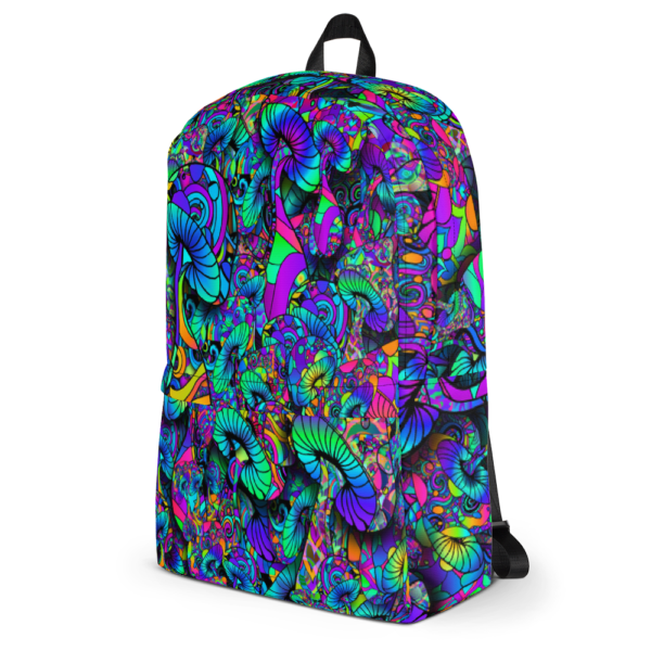 colorful artist mushroom collage backpack