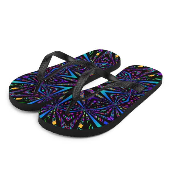 brightly colored artwork flip flops