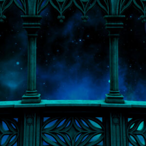blue toned balcony overlooking outer space desktop wallpaper in 1080