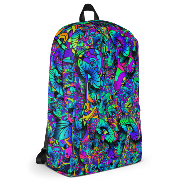 colorful artist mushroom collage backpack