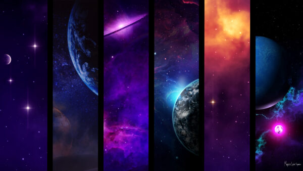 outer space art split into 6 images with nebulas planets and stars desktop wallpaper in 1080