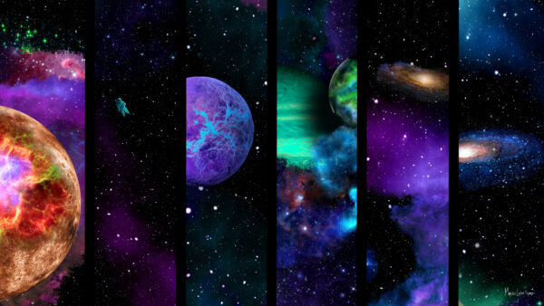 outer space art split into 6 images with stars planets and galaxies desktop wallpaper in 1080