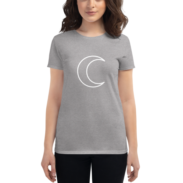 woman wearing t-shirt with white crescent moon symbol