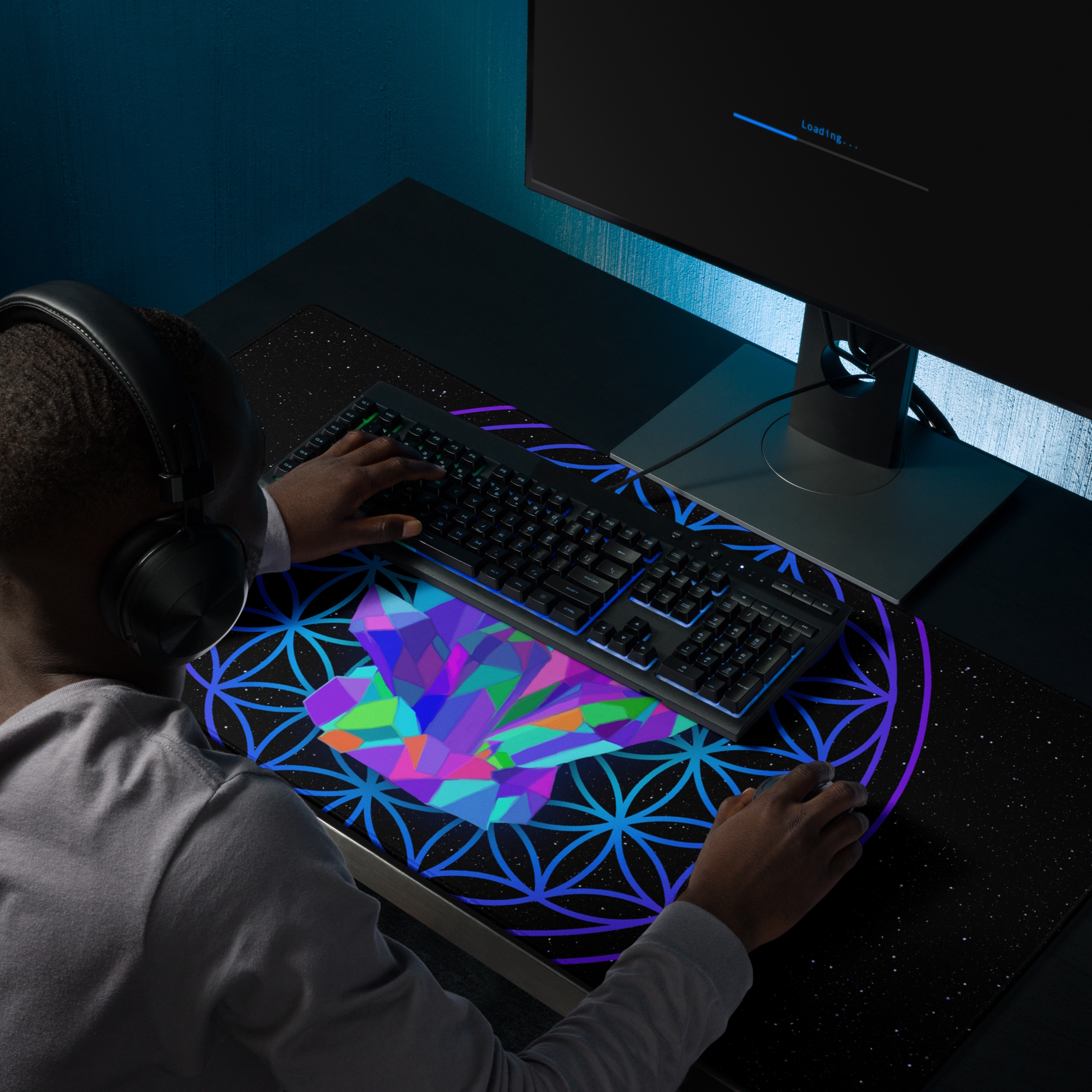 gaming mouse pad white 36x18 front Gems (1)