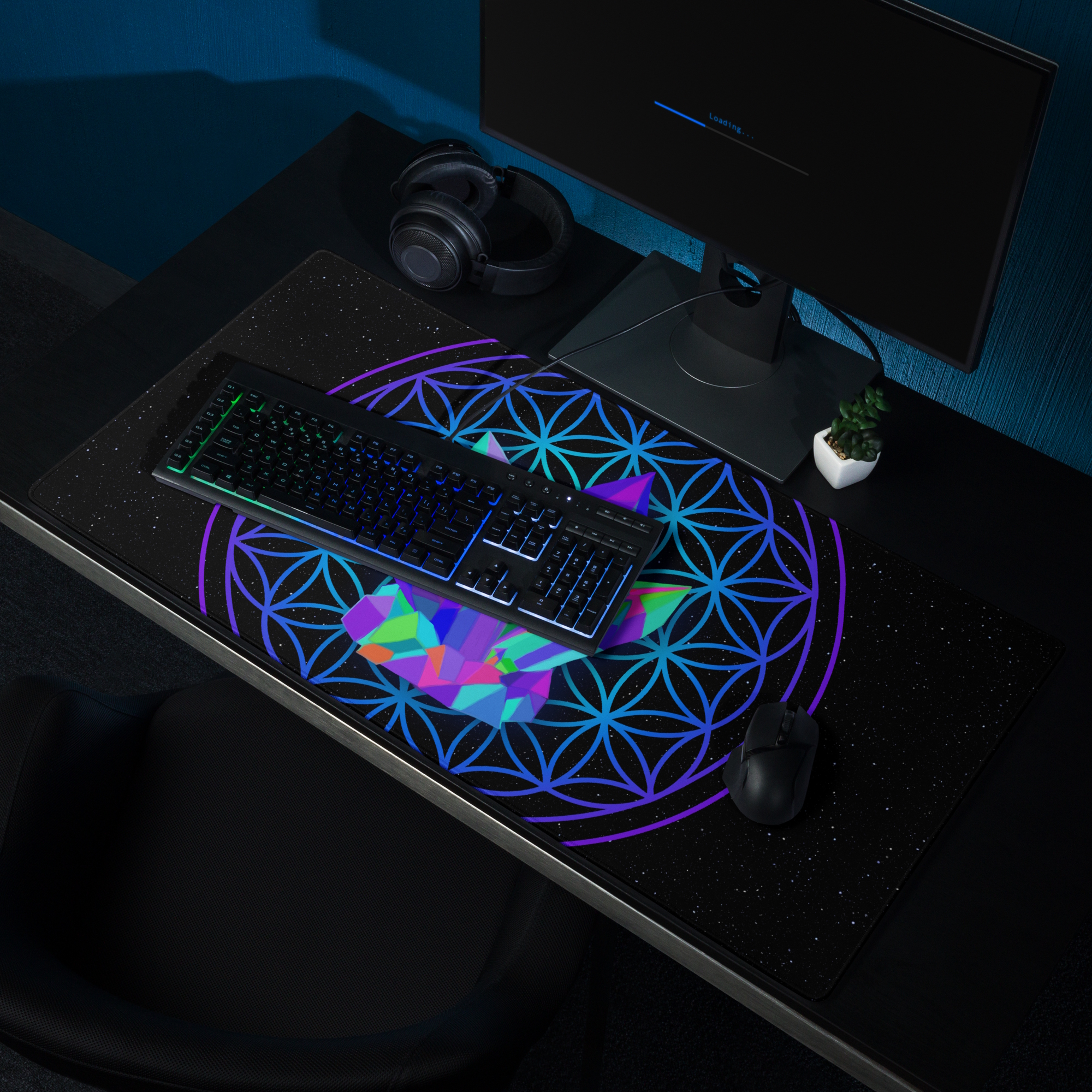 gaming mouse pad white 36x18 front Gems (4)