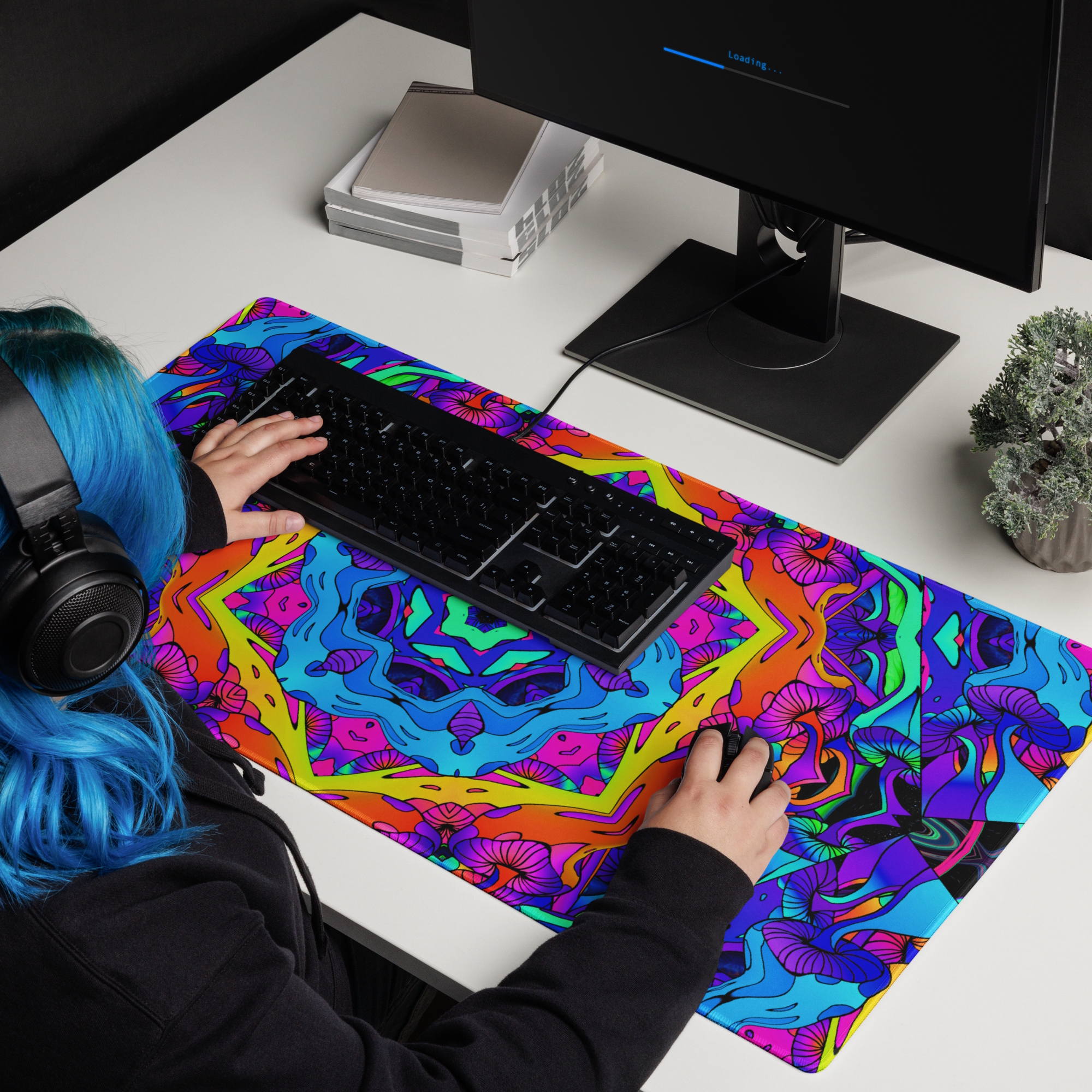 gaming mouse pad white 36x18 front Neon Awakening (1)