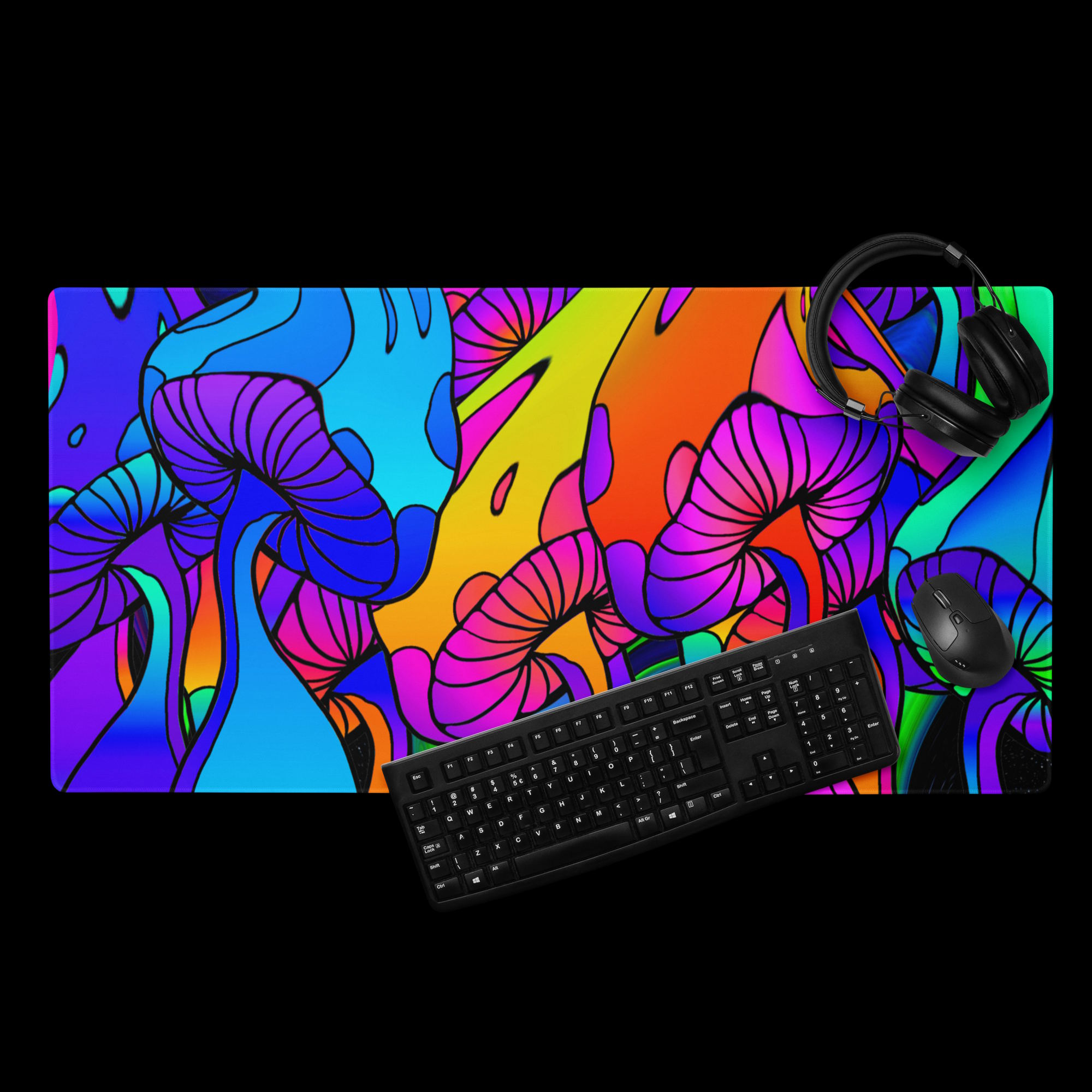 gaming mouse pad white 36x18 product details Neon Shrooms Rising (2)